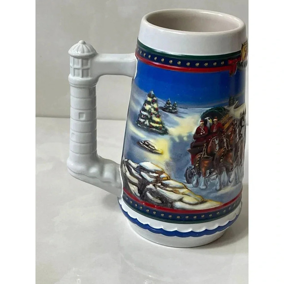 2002 Budweiser Clydesdales Holiday Traditional Guiding the Home Beer Mug Stein - Picture 6 of 9